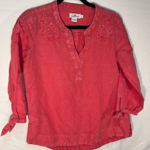 Women’s Vineyard Vines Chambray Tie Sleeve Popover Top in Paradise Pink Sz Small